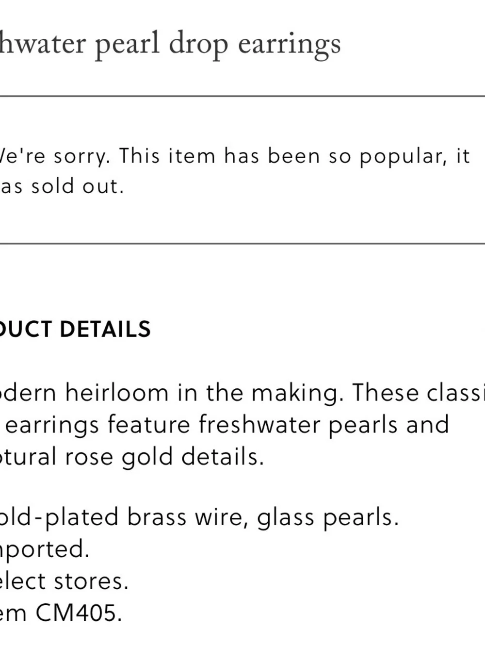 New J. Crew Freshwater pearl drop earrings